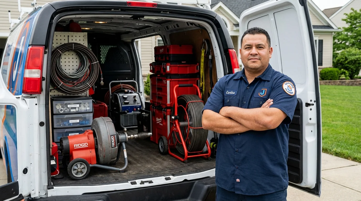 Professional drain cleaning equipment and Johns Plumbing LLC plumber in Bassett