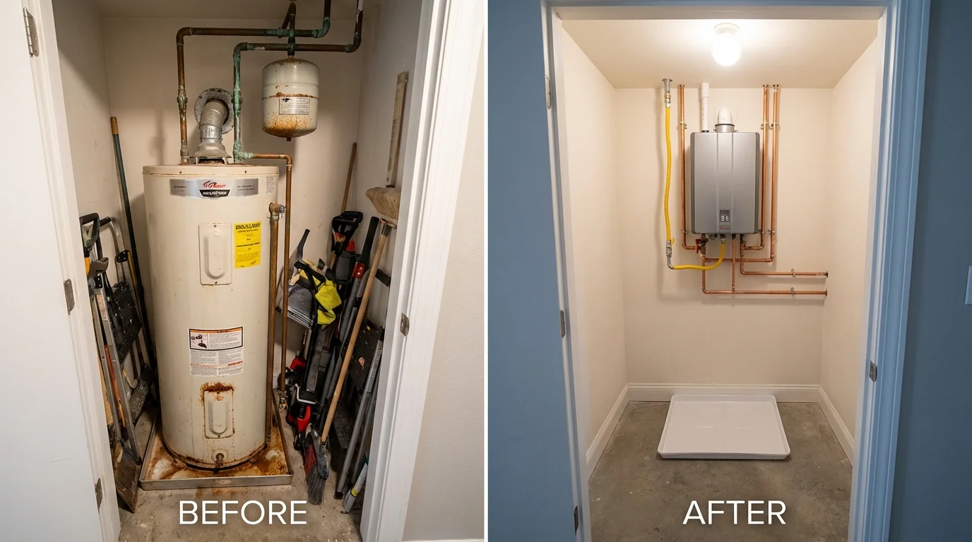 Tank water heater versus wall-mounted tankless unit comparison for Bassett, NE homeowners