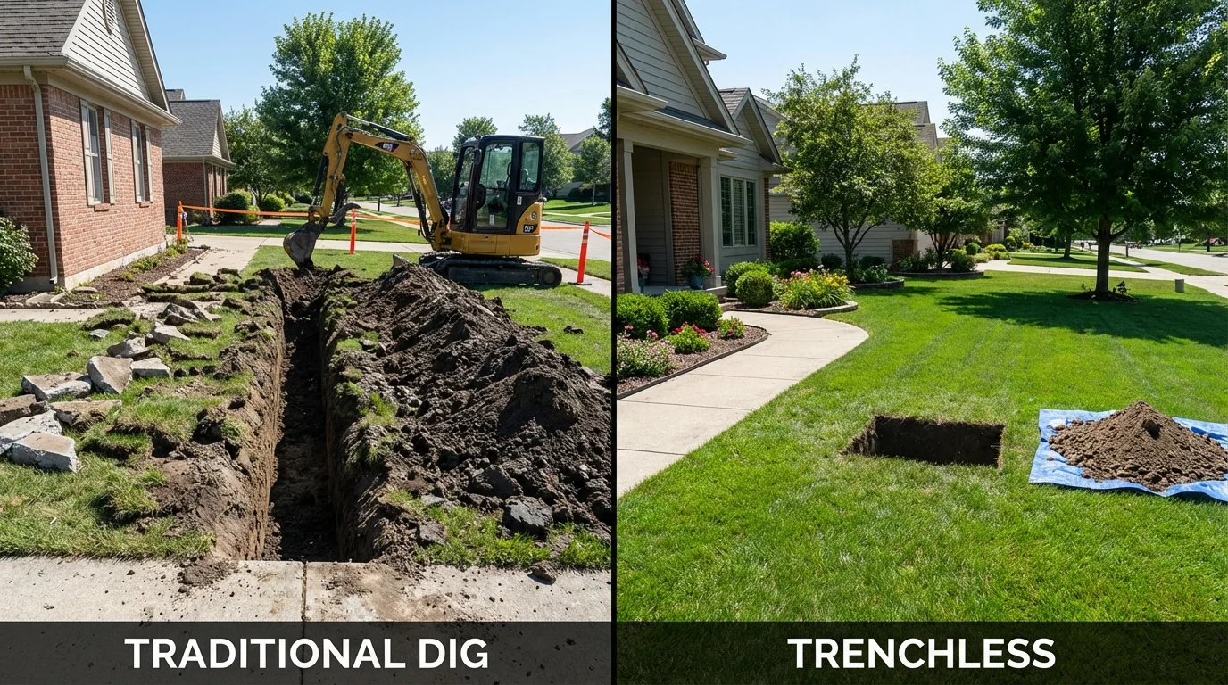 Trenchless sewer repair with minimal yard damage versus traditional excavation in Bassett, NE